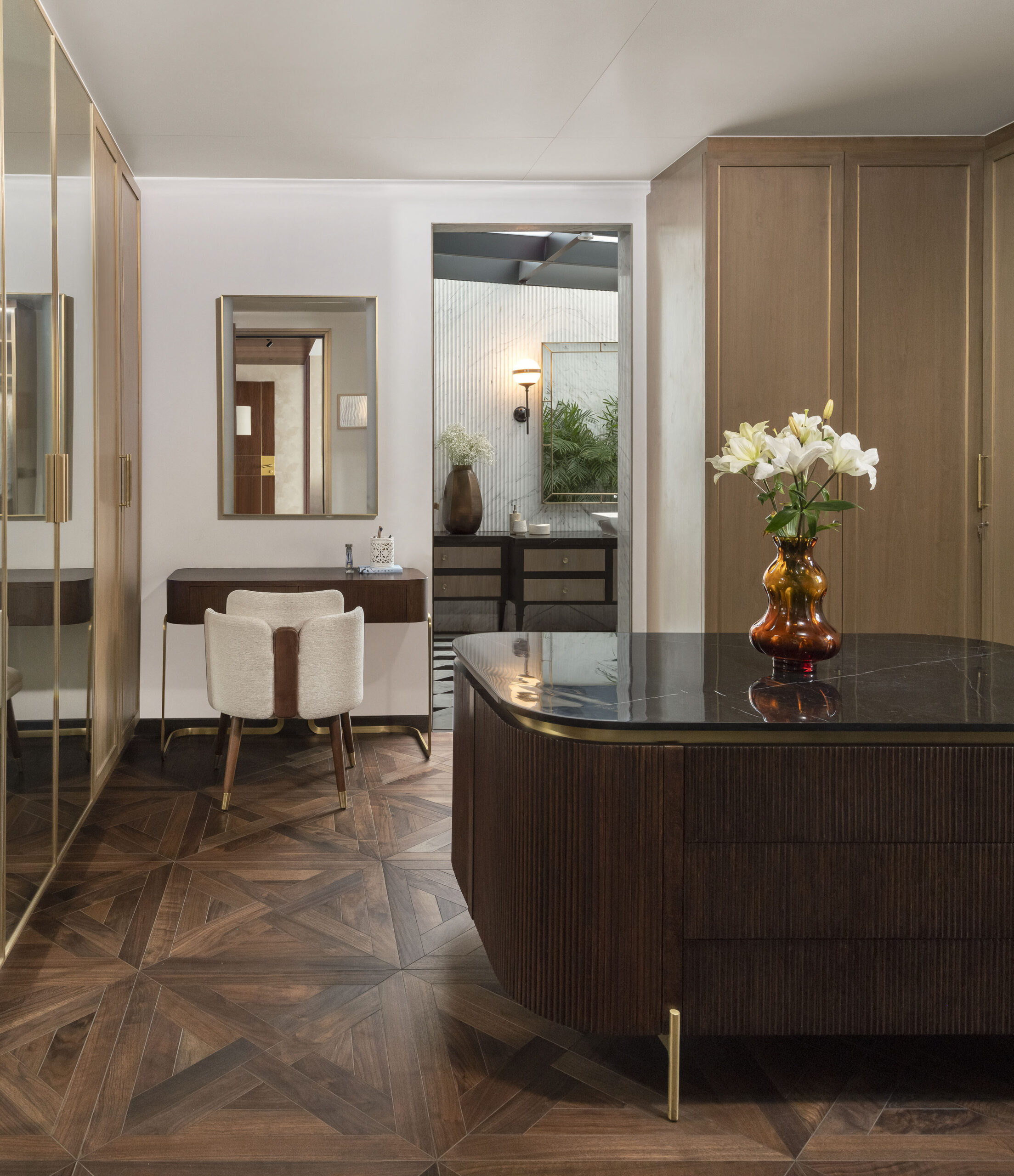 Image of a Engineered Coswick Square Tile, Trianon American Walnut which has a Dark Tone room